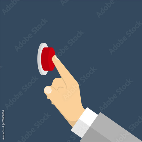 Hand pressing the button. Flat style