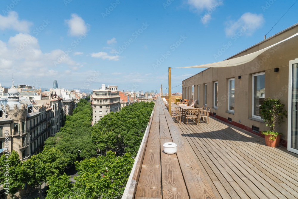 Large terrace and view of city