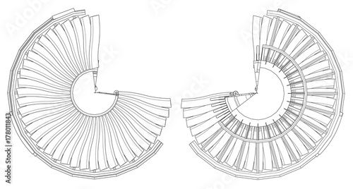 Turbo jet engine aircraft. Vector line illustration.