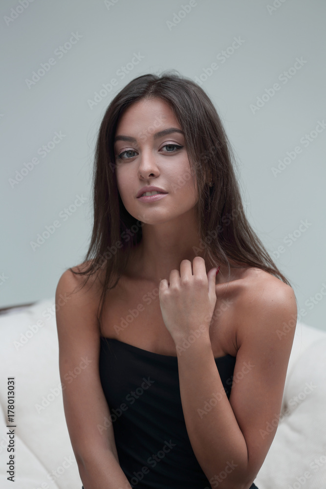 Fototapeta premium portrait of a young woman with make-up in the style of 