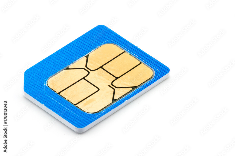 Close up of mobile phone sim card on white background Close up of mobile phone sim card on white background