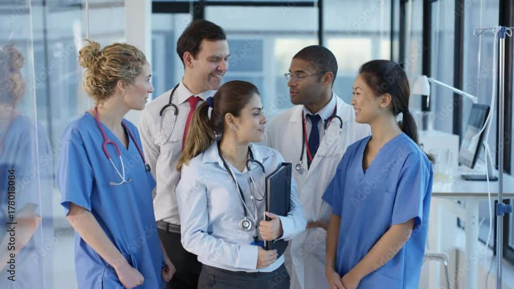 Portrait smiling medical team in modern hospital Portrait smiling medical team in modern hospital