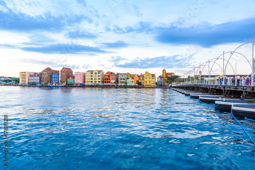 Colorful Buildings in Willemstad downtown, Curacao, Netherlands Antilles, a small Caribbean island - travel destination for cruise ships or vacation