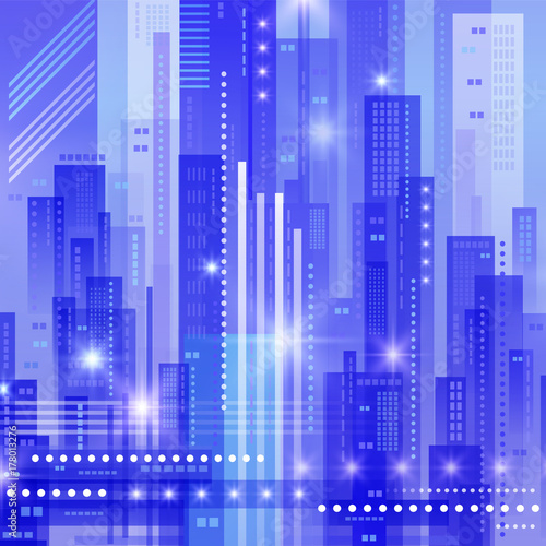 Background with Night City. Vector futuristic illustration © dahabians