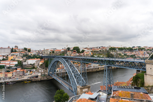 Porto, Portugal - July, 2017. Panoramic aerial view of Dom Luis Bridge in Porto in a beautiful summer day, Portugal