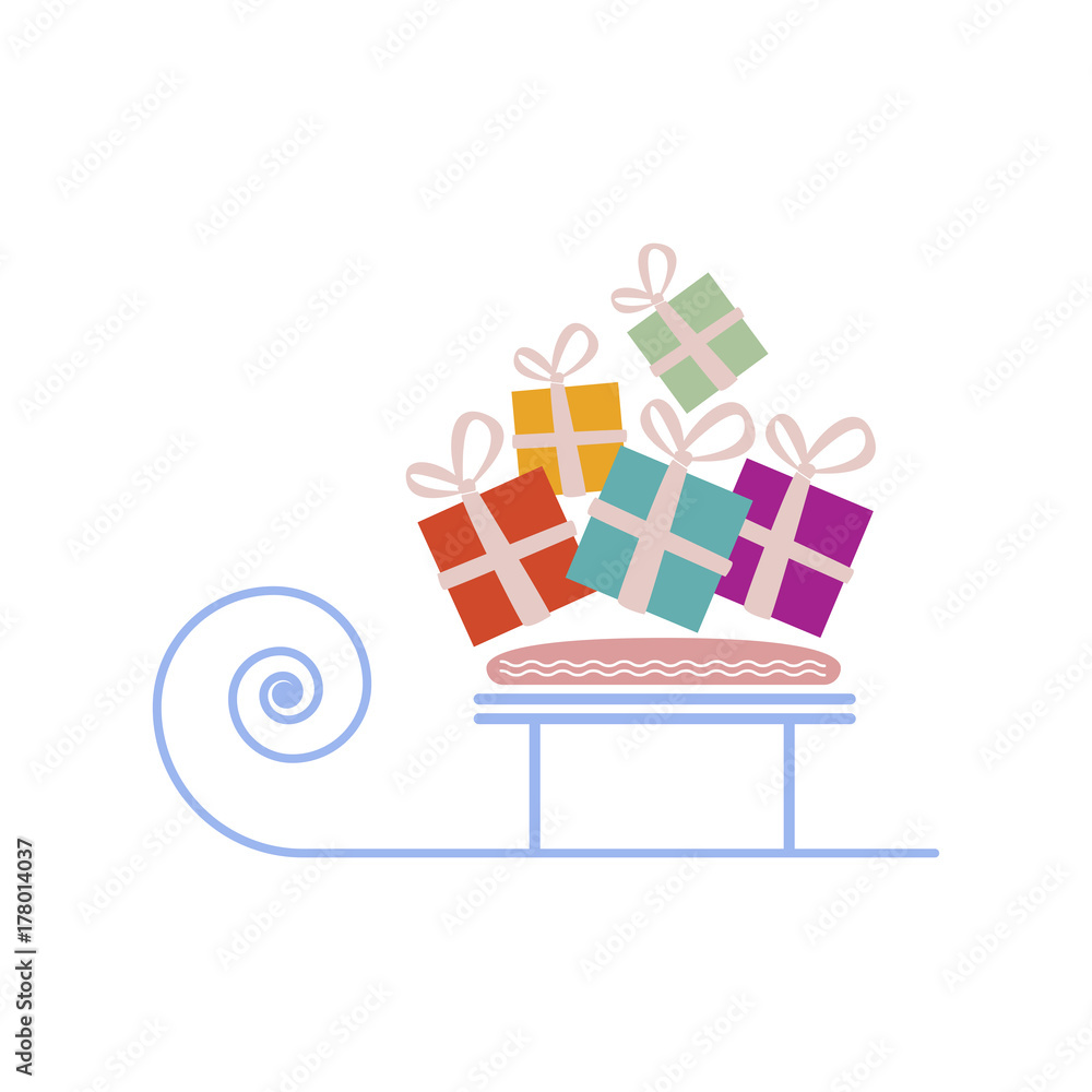 Sledge with gifts. Flat isolated. Sledge with gifts. Flat isolated.