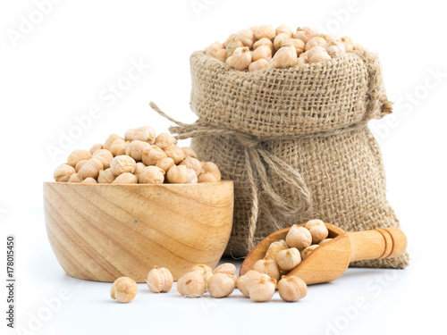 beautiful chickpeas on a bowl and sack vegetarian food