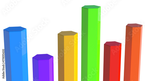 3D multi-colored chart hexagon bars.