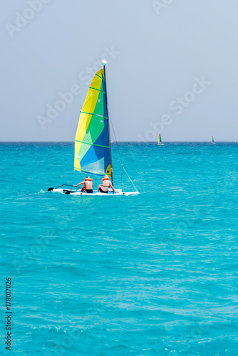 Sailing on the island of Saona island, Dominican Republic. Copy space for text.