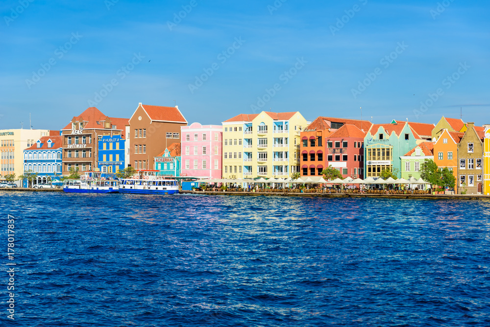 Obraz premium Colorful Buildings in Willemstad downtown, Curacao, Netherlands Antilles, a small Caribbean island - travel destination for cruise ships or vacation