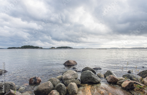 Stenig strand på Björnö i Stockholms skärgård photo