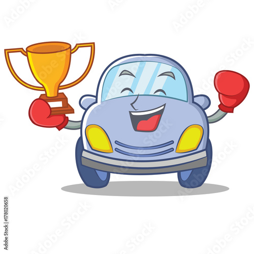 Boxing cute car character cartoon