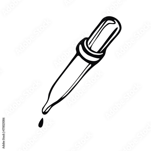 Hand-drawn pipette. Vector linear image on the topic of medicine, medicine and health.
