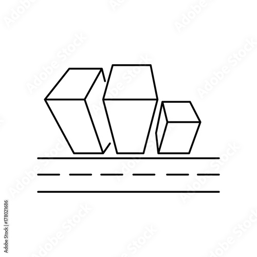 Isometric City Street Landscape View with Buildings, Roads, Trees, Cars and Walking People. Minimal Flat Line Outline Stroke Icon Illustration