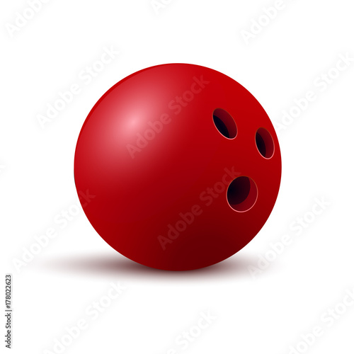 Red bowling ball. Sport equipment for game. Vector