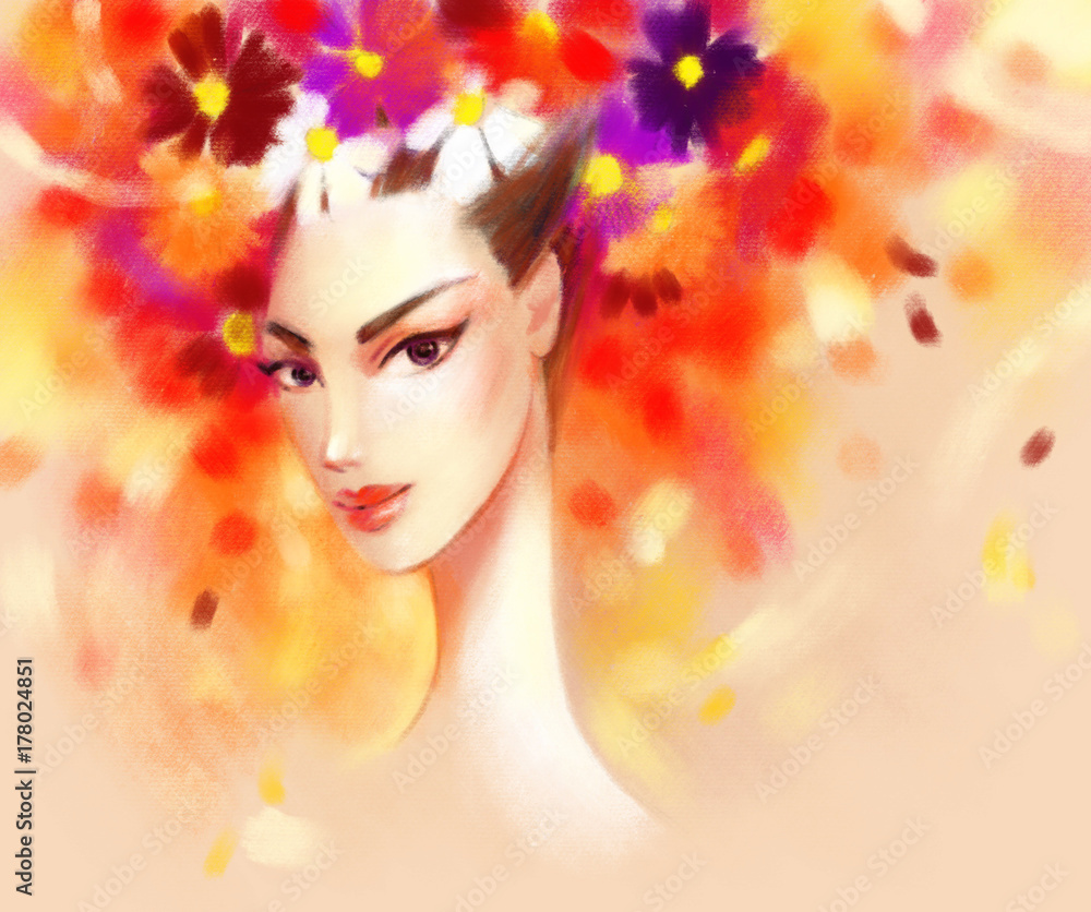 Beautiful woman and flowers. fashion illustration