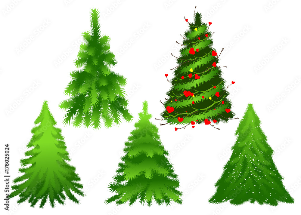 Set green Christmas fir pine tree