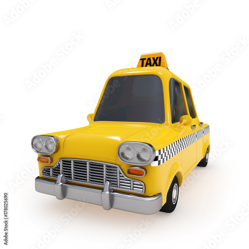 Cute Vintage Yellow Taxi on white background