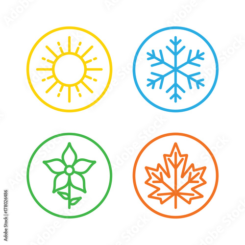 Seasons Set Colorful Icons - The seasons - summer, winter, spring and autumn - Weather forecast sign.