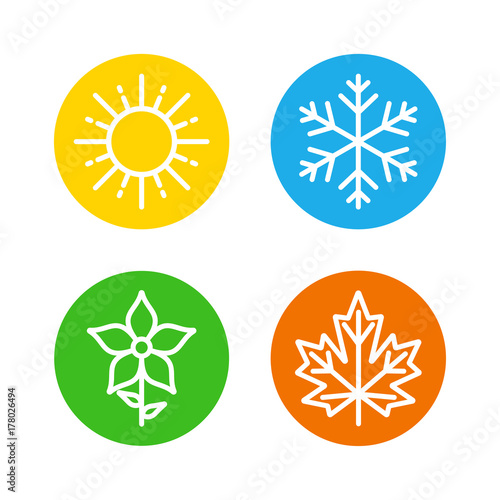 Seasons Set Colorful Icons - The seasons - summer, winter, spring and autumn - Weather forecast sign.