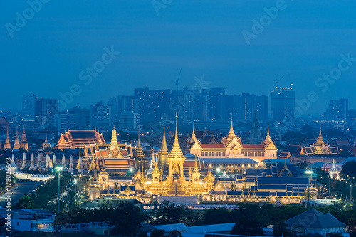 Top view Scene of Construction site of the Royal funeral pyre for King Bhumibol Adulyadejaadej at twilight in Bangkok, Thailand