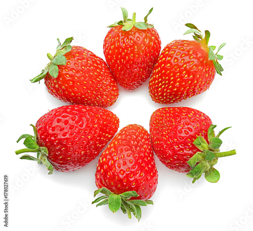 Composition with ripe strawberries on white background