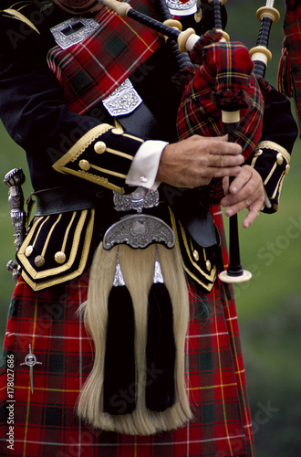 Close up of Scottish bagpiper