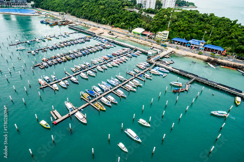Topview Marine station private speed boats seaport in Marine station complex , Pattaya City Chonburi province , landscape Thailand