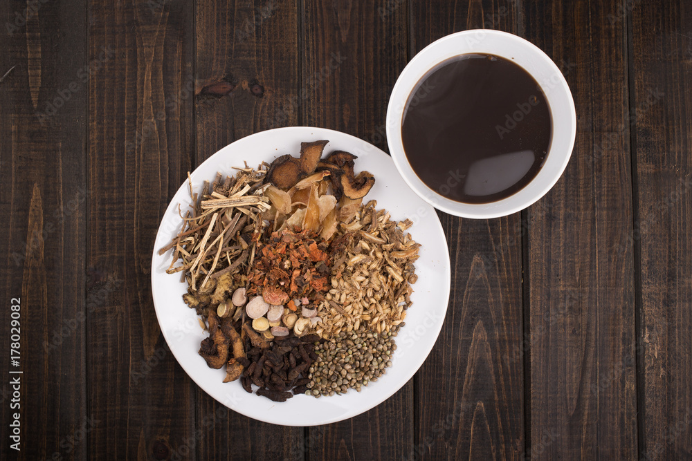 chinese herb medicine tea on table chinese herb medicine tea on table