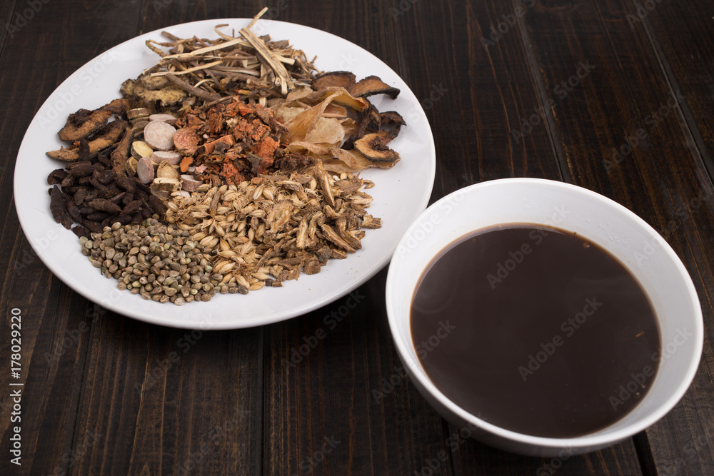 chinese herb medicine tea on table