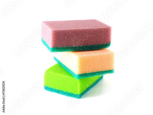 colorful kitchen sponges isolated on white background