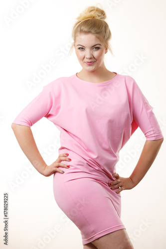 Woman wearing pink elegant dress
