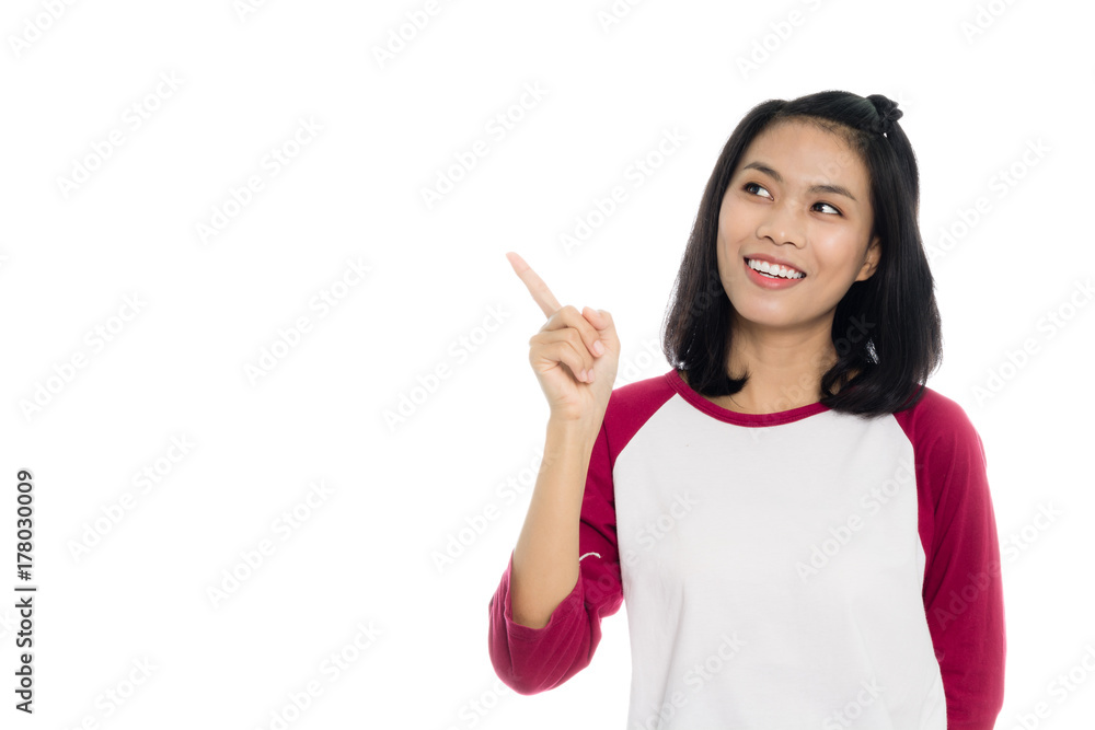 Beautiful asian woman is thinking, portrait studio on white background Beautiful asian woman is thinking, portrait studio on white background