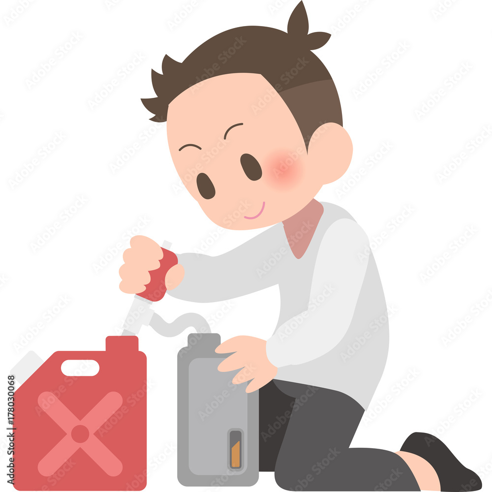 灯油を給油する男性