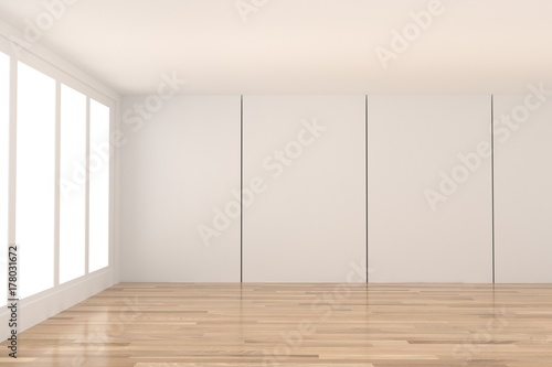 empty white room with window design in 3D rendering