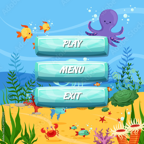 Vector cartoon style buttons design sealife background