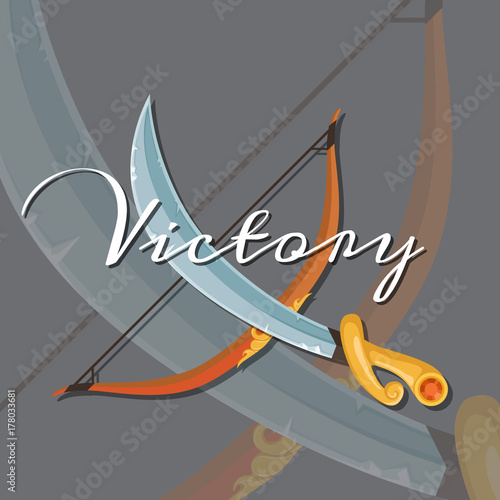 Vector medieval crossed saber and bow
