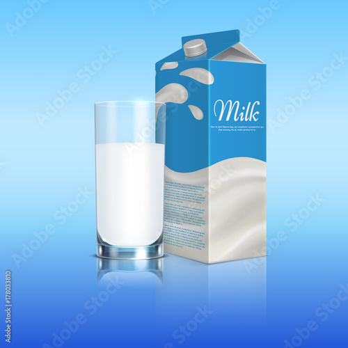 Milk Carton Box with Glass cup. Vector template