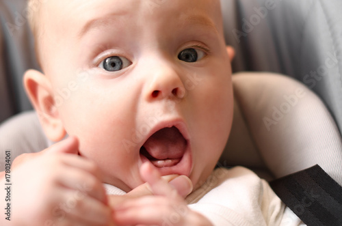 The first babies teeth. The lower front teeth (the lower central incisors).  Teething