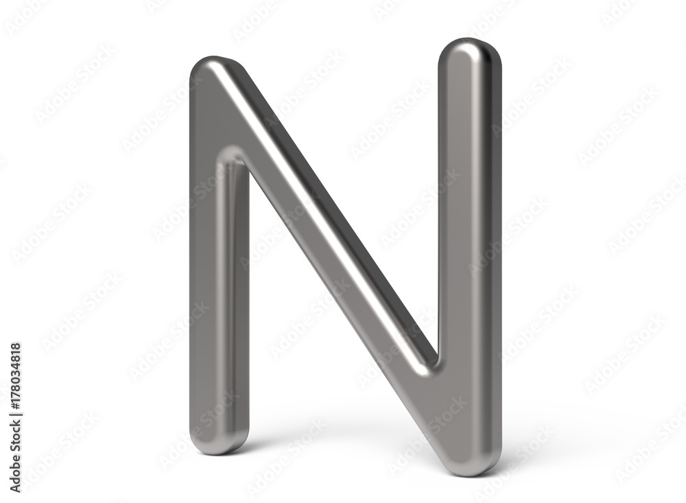 3D render metallic alphabet N 3D render metallic alphabet N