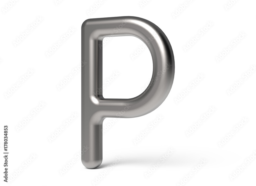 3D render metallic alphabet P 3D render metallic alphabet P