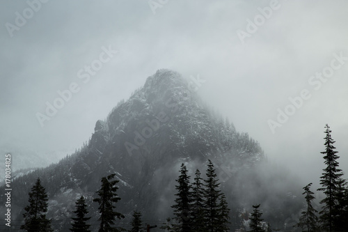 Tall Snowing Mountain in the Winter