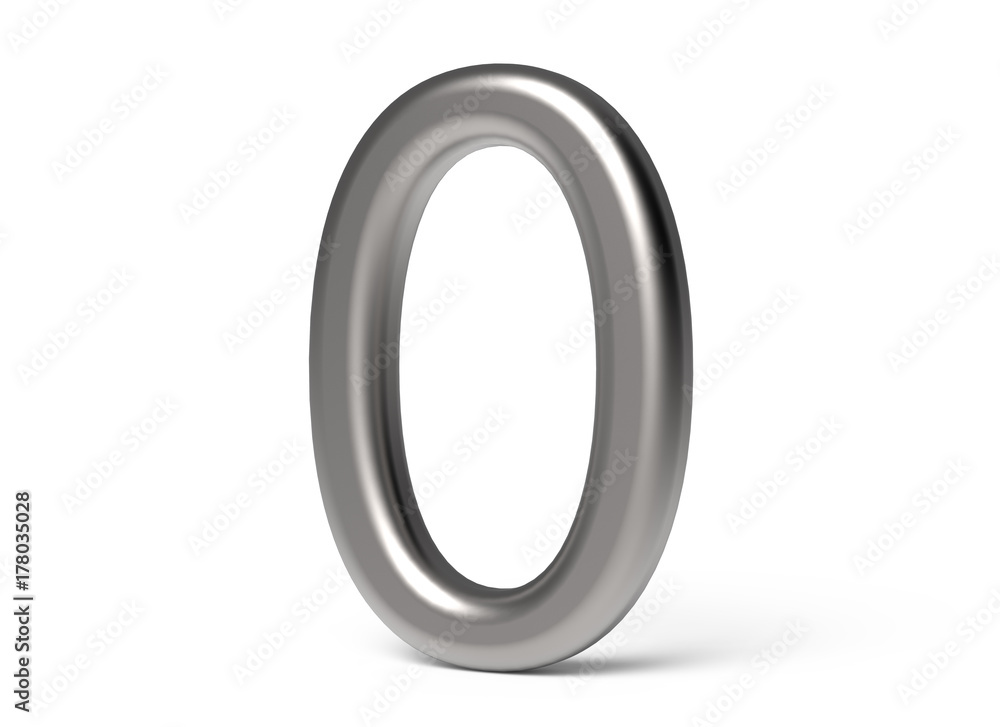 3D render metallic number 0 3D render metallic number 0