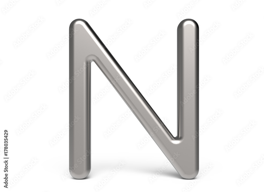 3D render metallic alphabet N 3D render metallic alphabet N
