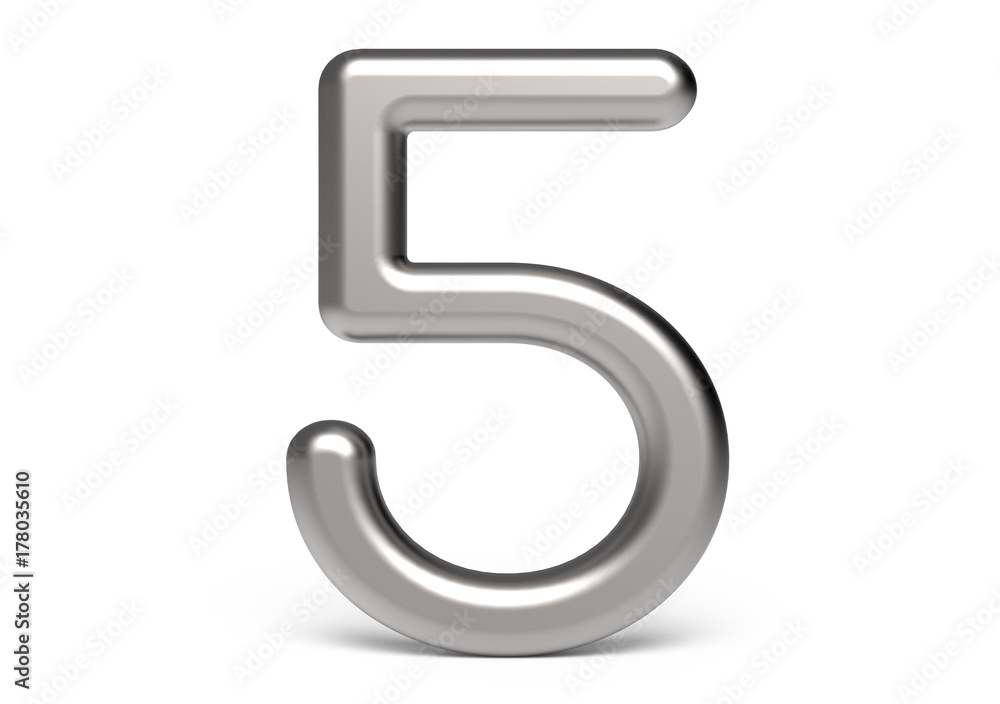 3D render metallic number 5 3D render metallic number 5