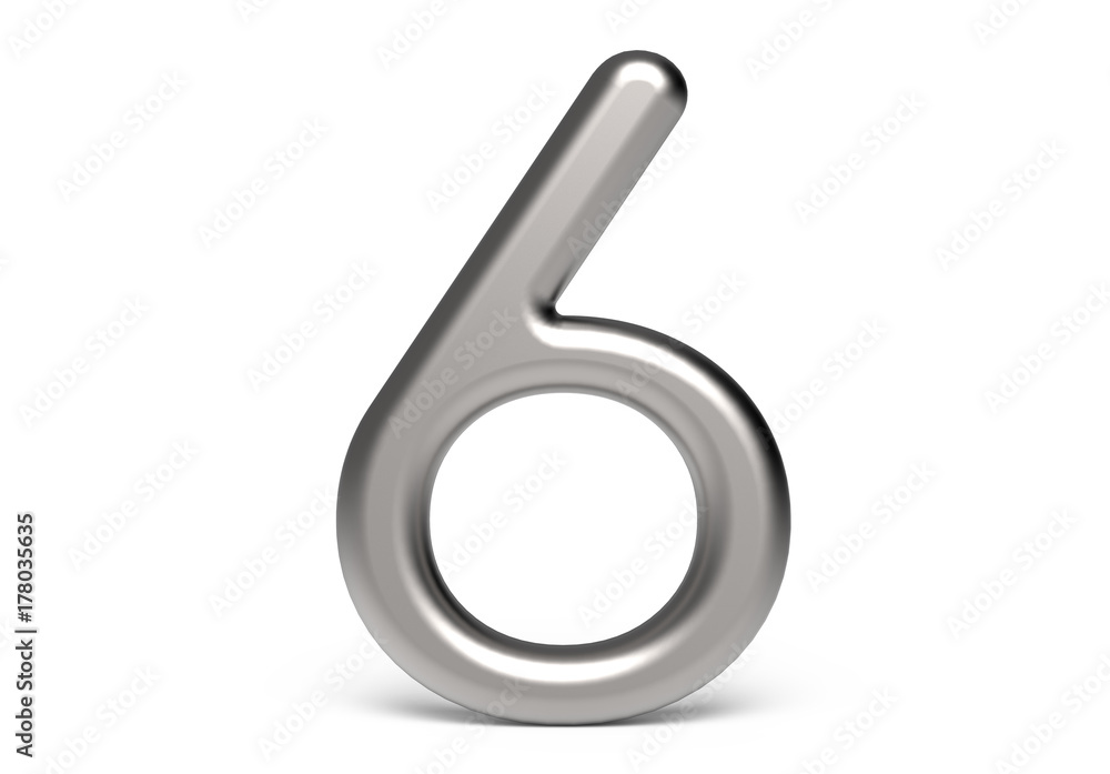 3D render metallic number 6 3D render metallic number 6