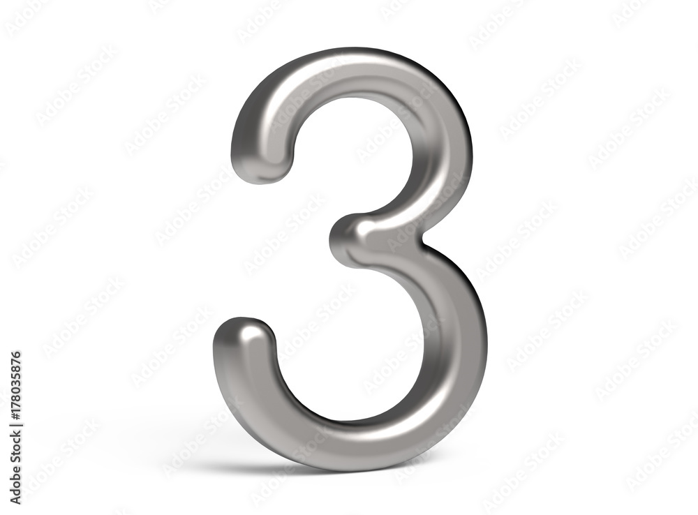 3D render metallic number 3 3D render metallic number 3