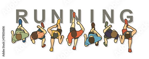 People running top view with text graphic vector