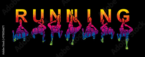 People running top view with text designed using colorful graphic vector