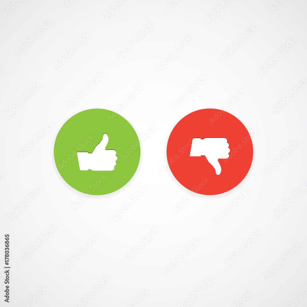Vector like and dislike icons. Thumbs up and down. Vector like and dislike icons. Thumbs up and down.